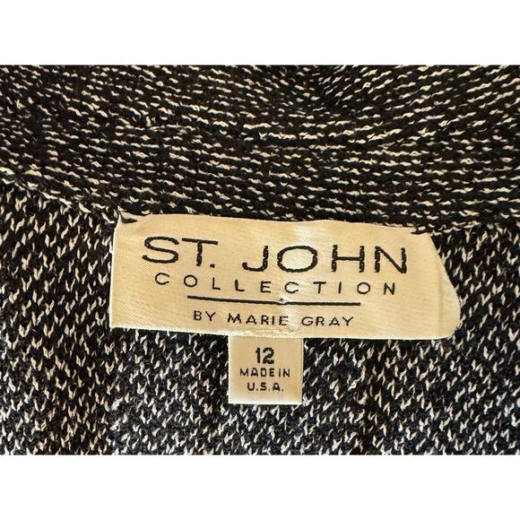 ST JOHN Jacket Black White Fringe 12 Blazer Cardigan Sweater Full Zip - Picture 9 of 9
